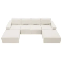 110" x 72" Luxury Chenille Upholstered Sleeper Sofa Bed, U-Shaped, Foam-Filled, No Assembly Required, 110″ L x 72″ W x 30″ H, Beige(m-2)