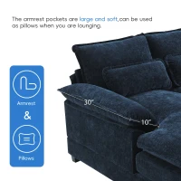 Modern U-Shaped 6-Seat Sectional Sofa with Chaise Lounge, Upholstered Sleeper Couch with Waist Pillows, 110″ L x 55″ W x 33″ H, Blue(m-6)