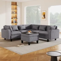 87" Modern Sectional Sofa with Coffee Table, Ottoman, Armrests, 6 Pillows, 6-Seat Couch for Living Room, 87″ L x 87″ W x 30″ H, Gray(m-10)