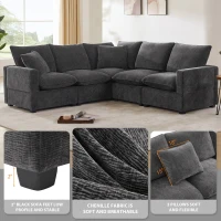 84" x 84" Modern L Shape Modular Sofa with 2 Pillows, 5 Seat Chenille Sectional Couch Set, for Living Room, 84″ L x 84″ W x 37″ H, Black+Gray(m-4)