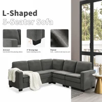89" L-Shaped Upholstered Indoor Furniture with Double Cushions, 5-Seat Cloud Corner Couch for Living Room, 89″ L x 89″ W x 34″ H, Gray(m-4)