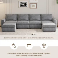 115" Chenille Modular Sectional 6-Seat Sleeper Sofa with Ottoman, U-Shaped Reversible Couch, for Living Room, 115″ L x 58″ W x 32″ H, Gray(m-6)