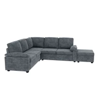 84" x 84" Modern Velvet Sectional Sofa Set with Ottoman and Armrest Pillow, 6-Seat Furniture for Living Room, 84″ L x 84″ W x 35″ H, Gray(m-11)