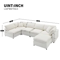 130" x 65" Modern Modular Cloud Sofa Bed with Ottoman, 6-Seat, Convertible U Shaped Sofa for Living Room, Apartment, Beige(m-3)