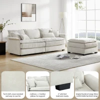 Oversized Luxury Sectional Sofa with Bentwood Armrests, Double Cushions, Ottoman, 4-Seat, L Shape Couch for Living Room, Beige(m-4)