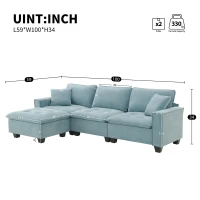 100" Modern L-Shaped Convertible Sectional Sofa with Free Pillows, 4-Seat Sofa for Living Room, 100″ L x 59″ W x 34″ H, Light Blue(m-3)