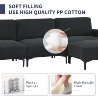 103.5" Modern L-Shaped 4-Seat Velvet Fabric Sectional Sofa Set with Convertible Ottoman, Freely Combinable for Living Room, Dark Grey(m-5)