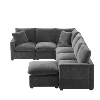 110" x 84" Modern U-Shape 7-Seat Chenille Modular Sofa Set with 2 Pillows, Freely Combinable for Living Room, 110″ L x 84″ W x 37″ H, Black+Gray(m-12)
