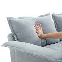 Oversized Luxury Sectional Sofa with Bentwood Armrests, Double Cushions, Ottoman, 4-Seat, L Shape Couch for Living Room, Blue(m-11)