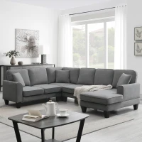108" Modern U-Shaped 7-Seat Fabric Sectional Sofa Set with 3 Pillows, for Living Room, Apartment, 108″ L x 85.5″ W x 33.5″ H, Dark Grey(m-1)
