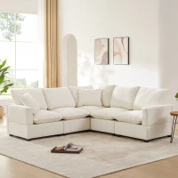 84" x 84" Modern L Shape Modular Sofa with 2 Pillows, 5 Seat Chenille Sectional Couch Set, for Living Room, 84″ L x 84″ W x 37″ H, White(m-1)