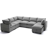 120" x 93" Modern U-Shape Modular Sofa with Storage Ottoman and 2 Pillows, 7-Seat Freely Combinable Furniture for Living Room, Gray(m-2)