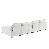 123" Modern U-Shaped 6-Seat Upholstered Sleeper Sofa Set with Console, Cupholders, USB Ports, and Chaise, 123″ L x 55″ W x 33″ H, White(m-13)