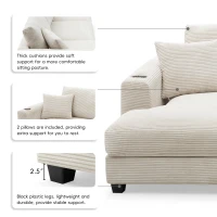 Oversized Corduroy Sectional Sofa with USB Charging Port and Cup Holder, Deep Seat Sofa Bed with 50" Chaise, 134″ L x 54″ W x 25″ H, Beige(m-7)