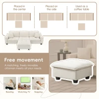 100" Modern L-Shaped Convertible Sectional Sofa with Free Pillows, 4-Seat Sofa for Living Room, 100″ L x 59″ W x 34″ H, Beige(m-7)