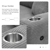 Oversized Corduroy Sectional Sofa with USB Charging Port and Cup Holder, Deep Seat Sofa Bed with 50" Chaise, 134″ L x 54″ W x 25″ H, Gray(m-6)