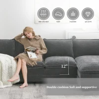 118" x 55" Modern L-Shaped Chenille Cloud Sofa with Double Seat Cushions and Chaise Lounge, 5-Seat Couch for Living Room, Gray(m-6)