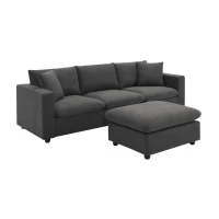 Modern L-Shaped 4-Seat Polyester Fabric Sectional Sofa Set with Convertible Ottoman and 2 Free Pillows, for Living Room, Dawn Gray(m-13)