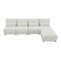Oversized Deep Seat Sectional Sofa with Reversible Chaise, Loop Yarn Fabric, 5-Seat Couch for Living Room, 120″ L x 61″ W x 33″ H, Cream(m-2)