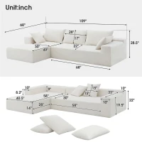 109" x 68" Modern Minimalist Upholstered Sleeper Couch with Square Arms and Pillows, No Assembly Required, Cream(m-3)