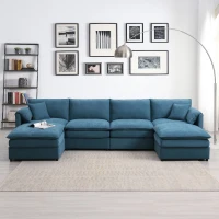 134" Chenille Modular Sectional 6 Seat Sleeper Sofa Bed with Ottomans, Double Cushions, for Living Room, 134″ L x 66″ W x 35″ H, Blue(m-1)