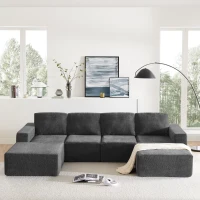 110" x 72" Luxury Chenille Upholstered Floor Couch Set with Foam-Filled, U Shaped Sofa for Living Room, Free Combination, Dark Gray(m-1)