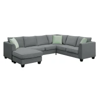 112" x 87" 7-Seater Modular Sofa with Ottoman and 3 Pillows, L-Shaped Fabric Couch Set, Modern Living Room Furniture, Gray(m-2)