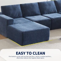 110" x 72" Luxury Chenille Upholstered Floor Couch Set with Foam-Filled, U Shaped Sofa for Living Room, Free Combination, Navy(m-4)