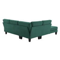 Modern 5-Seat L-Shape Sectional Sofa Set with Chaise Lounge and 3 Pillows, Terrycloth Fabric, 90″ L x 88″ W x 35″ H, Green(m-13)