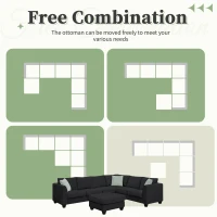 112" x 87" 7-Seater Modular Sofa with Ottoman and 3 Pillows, L-Shaped Fabric Couch Set, Modern Living Room Furniture, Black(m-8)