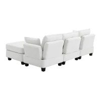 92" x 63" Modern L-Shaped Teddy Velvet Sectional Sofa with Charging Ports, Storage Ottoman and 3 Pillows, for Living Room, Beige(m-13)