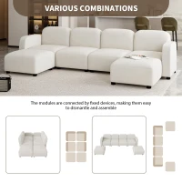 116" x 58" Velvet Modular Sectional 6-Seat Sleeper Sofa with Ottoman, U-Shaped Convertible Indoor Furniture for Living Room, Beige(m-7)