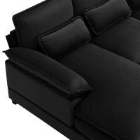 Modern U-Shaped 6-Seat Sectional Sofa with Chaise Lounge, Upholstered Sleeper Couch with Waist Pillows, 110″ L x 55″ W x 33″ H, Black(m-9)