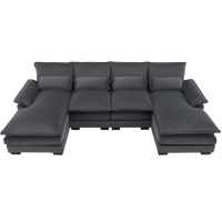 Modern U-Shaped 6-Seat Sectional Sofa with Chaise Lounge, Upholstered Sleeper Couch with Waist Pillows, 110″ L x 55″ W x 33″ H, Gray