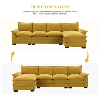 118" x 55" Modern L-Shaped Chenille Cloud Sofa with Double Seat Cushions and Chaise Lounge, 5-Seat Couch for Living Room, Ginger(m-5)