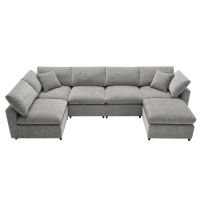 130" x 65" Modern Modular Cloud Sofa Bed with Ottoman, 6-Seat, Convertible U Shaped Sofa for Living Room, Apartment, Gray