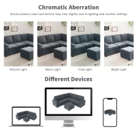 84" x 84" Modern Velvet Sectional Sofa Set with Ottoman and Armrest Pillow, 6-Seat Furniture for Living Room, 84″ L x 84″ W x 35″ H, Gray(m-5)