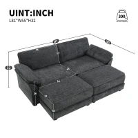 Convertible Sectional Sofa Bed Set with Ottoman, 4-Seat Loveseat for Living Room, Apartment, Office, 81″ L x 55″ W x 32″ H, Gray(m-3)