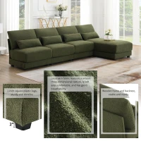 Oversized Deep Seat Sectional Sofa with Reversible Chaise, Loop Yarn Fabric, 5-Seat Couch for Living Room, 120″ L x 61″ W x 33″ H, Green(m-5)