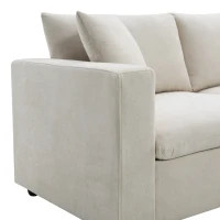 Modern L-Shaped 4-Seat Polyester Fabric Sectional Sofa Set with Convertible Ottoman and 2 Free Pillows, for Living Room, Beige(m-8)