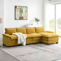 118" x 55" Modern L-Shaped Chenille Cloud Sofa with Double Seat Cushions and Chaise Lounge, 5-Seat Couch for Living Room, Ginger(m-1)