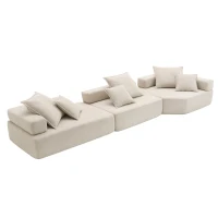 Oversized Modular Sectional Sofa with 3-Piece Free Combination, Convertible Sleeper Couch for Living Room, 151.5" L x 47.5" W x 24.5" H, Beige(m-2)