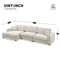 Oversized Corduroy Sectional Sofa with USB Charging Port and Cup Holder, Deep Seat Sofa Bed with 50" Chaise, 134″ L x 54″ W x 25″ H, Beige(m-3)