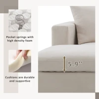 Modern L-Shaped 4-Seat Polyester Fabric Sectional Sofa Set with Convertible Ottoman and 2 Free Pillows, for Living Room, Beige(m-5)