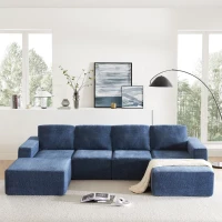 110" x 72" Luxury Chenille Upholstered Floor Couch Set with Foam-Filled, U Shaped Sofa for Living Room, Free Combination, Navy(m-1)