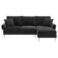 84" Modern Chenille L-Shaped Sofa with Reversible Lounge, 4-Seat, Indoor Furniture with Reversible Chaise and 2 Pillows, Black(m-2)
