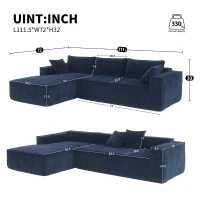 Minimalist Modular Sectional Sofa, Wrinkle-Resistant Chenille, L-Shaped Sleeper, No Assembly Required, 111.5" L x 72" W x 32" H, Dark Blue(m-3)
