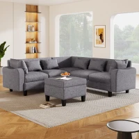 87" Modern Sectional Sofa with Coffee Table, Ottoman, Armrests, 6 Pillows, 6-Seat Couch for Living Room, 87″ L x 87″ W x 30″ H, Gray(m-1)