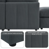93" Modern Sectional Sofa with Convertible Ottomans and Vertical Stripes, 5-Seat L-Shape Armless Couch Set for Living Room, Dark Gray(m-8)