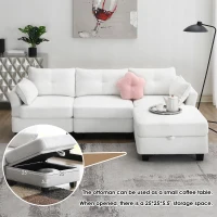 92" x 63" Modern L-Shaped Teddy Velvet Sectional Sofa with Charging Ports, Storage Ottoman and 3 Pillows, for Living Room, Beige(m-7)